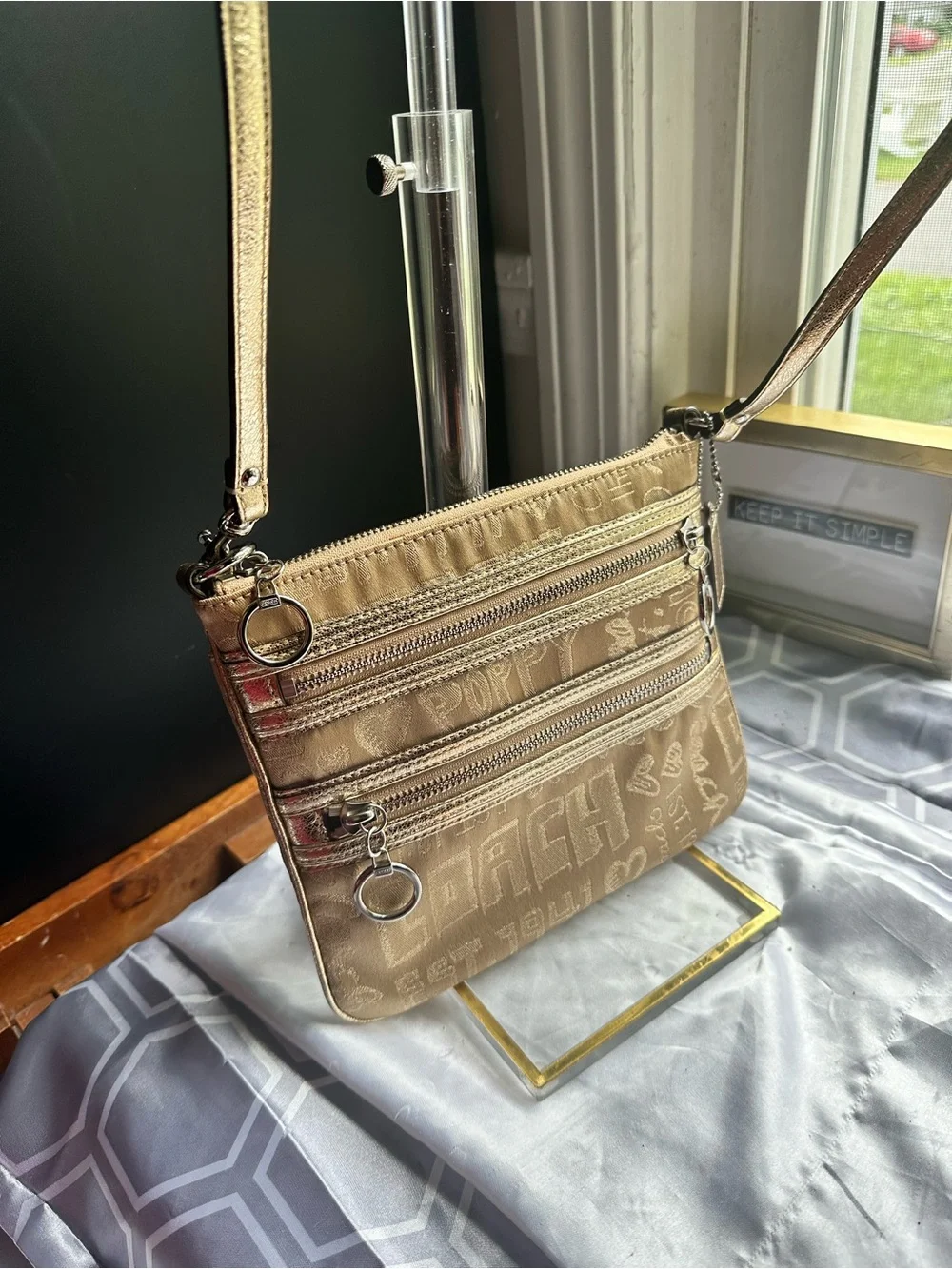 Coach Gold Metallic Signature PoppyCrossbody Bag - Coach